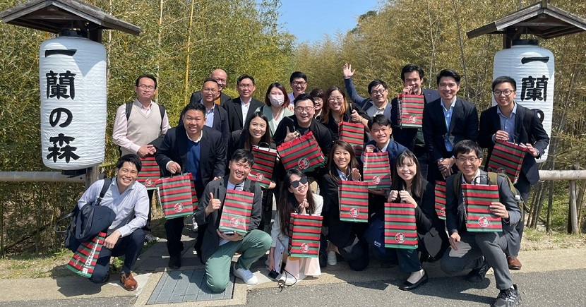 Mr Yau (back row, third from right) with fellow participants at the EnterpriseSG trade mission to Japan, where he visited companies like Kumon, Ichiran Ramen and Hakata Chocolate Shop.