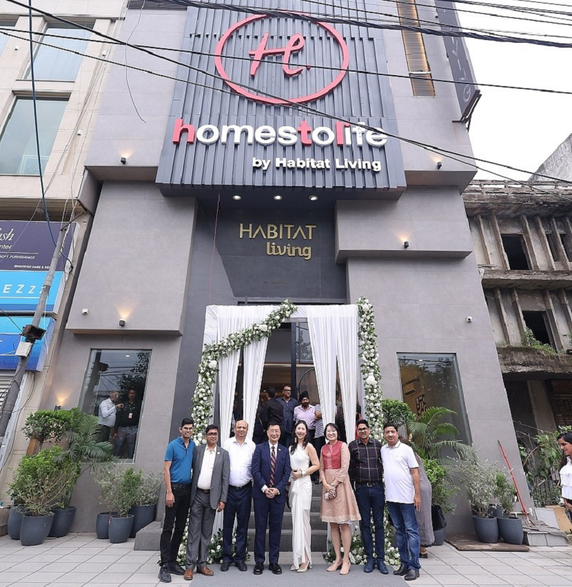 Ms Phua (fourth from right) and her team with Singapore's High Commissioner to the Republic of India, Simon Wong (fourth from left) at the opening of the HomesToLife store in Kirti Nagar, Delhi, in July 2023