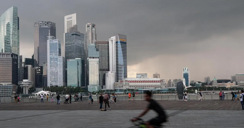 Singapore city skyline viewed from MBS, showing high-rise office buildings in CBD