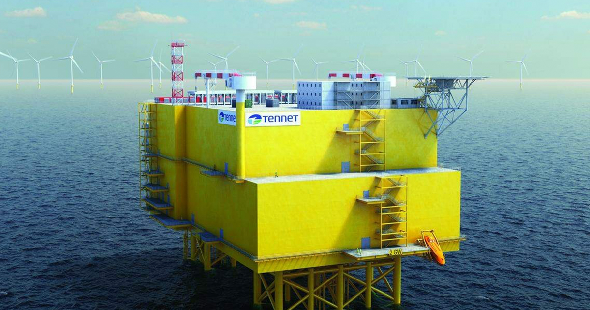 Artist’s impression of one of Tennet’s offshore converter platforms, a type of fixed substation, delivered by Seatrium. ILLUSTRATION: TENNET