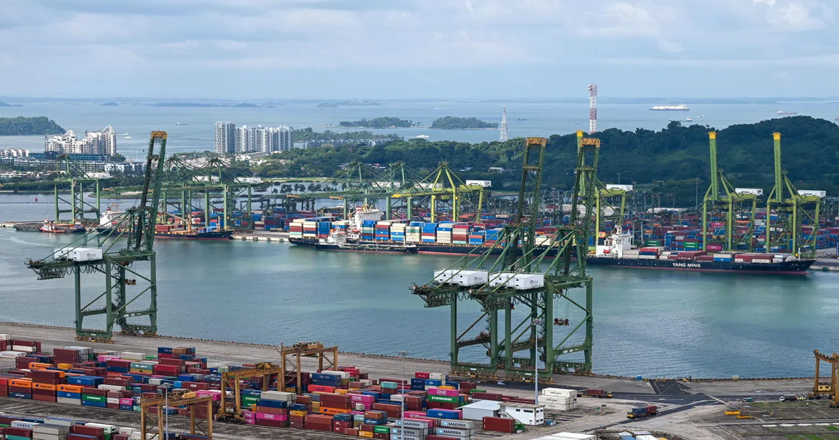 Cargo ships, Containers and cranes at a port